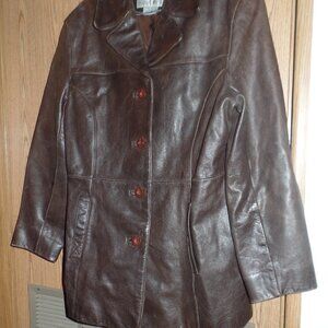 Nine West Women's Genuine Leather Brown Coat, Size Large